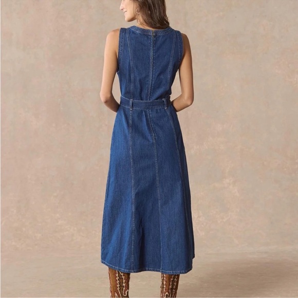 Sundance Poppy Denim Midi Dress Women’s 14 Belted A-Line Pockets - Picture 4 of 13